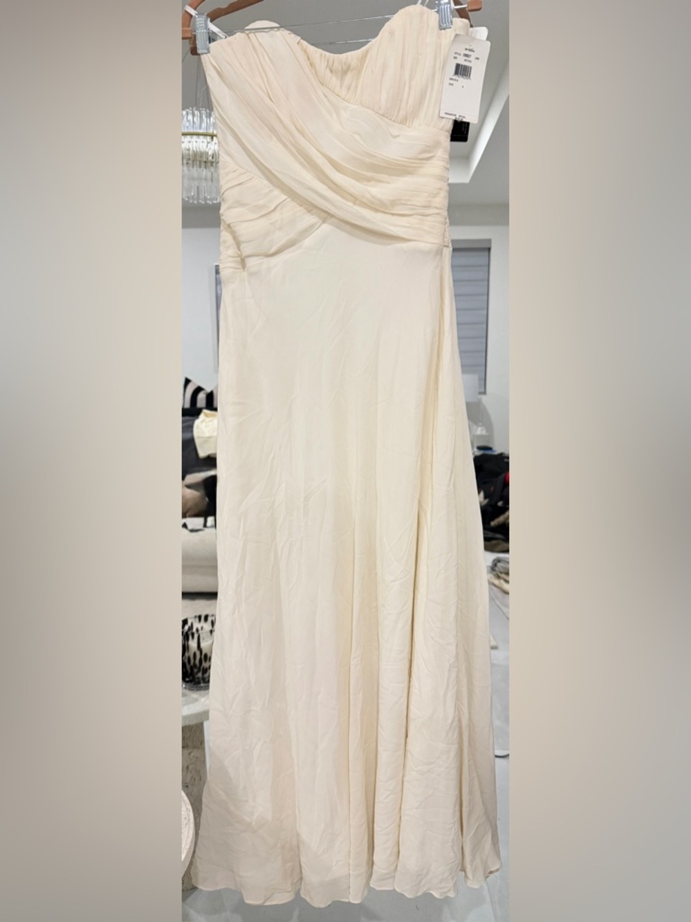 Nicole Miller Women’s Strapless Cream Chiffon Bridal 100% SILK Gown Ivory Size 8